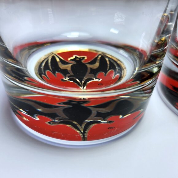 Bacardi Rum Cocktail Glass Bat Logo Lot of 2 Weighted lo-ball Collectable 10oz - Picture 3 of 8